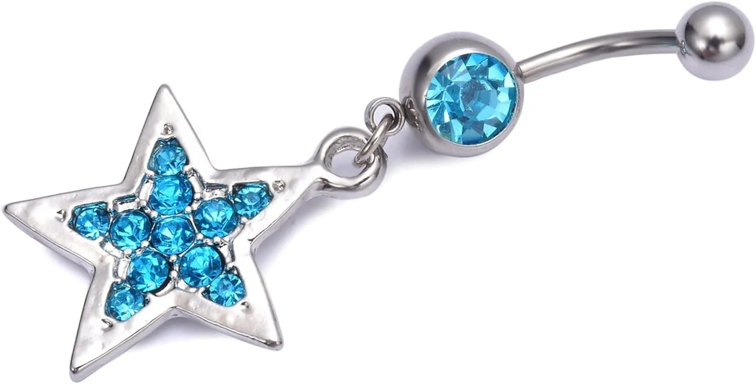 Wycian Belly Piercing Jewelry, Steel Piercing Jewelry Cubic Zirconia Lake Blue Star 5G for Women Girls Body Piercing Jewelry