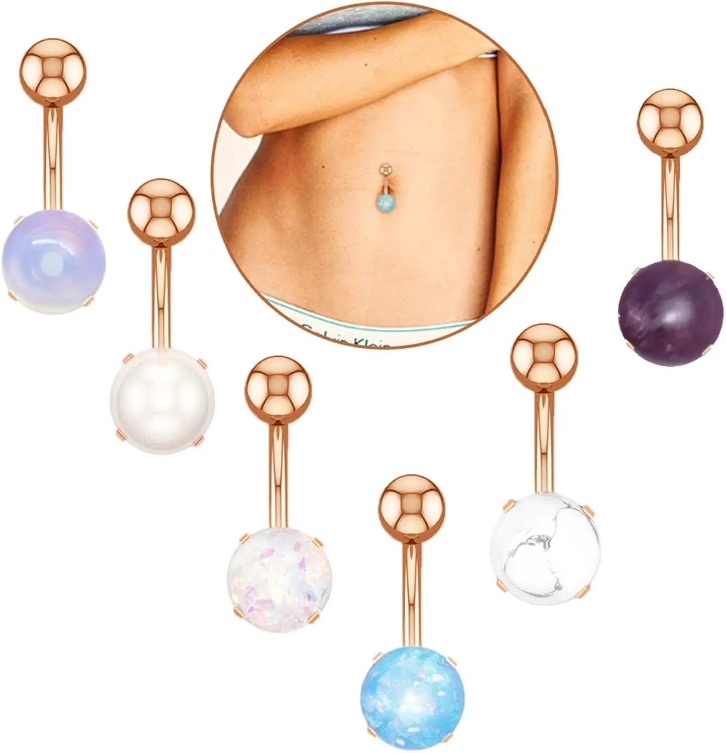 Wycian Couple Gifts, Belly Rings for Women Hypoallergenic Silver Light Purple Surgical Steel Round Turquoise for Women Girls Body Piercing Jewelry