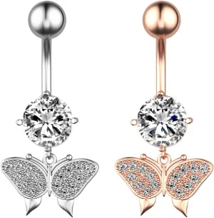 Wycian Surface Piercing Jewelry, Belly Rings for Women Hypoallergenic Cubic Zirconia Silver Surgical Steel Butterfly for Women Body Piercing Jewelry