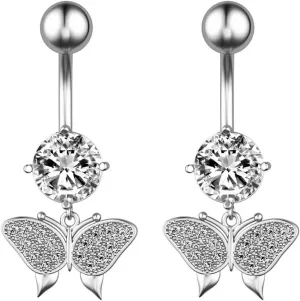 Wycian Surface Piercing Jewelry, Belly Rings for Women Hypoallergenic Cubic Zirconia Silver Surgical Steel Butterfly for Women Body Piercing Jewelry