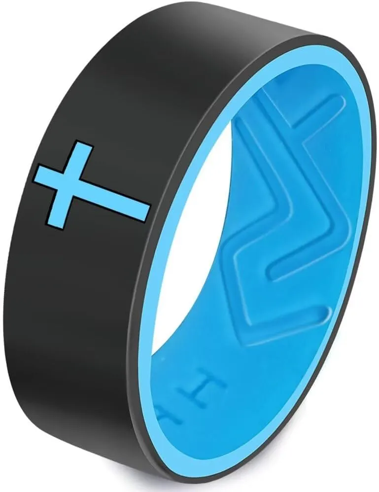 XAHH 2PCS Silicone Ring Set for Men Women,Classical Simple Christian Cross Religious Couple Rubber Wedding Bands,Black Grey,Pink Purple
