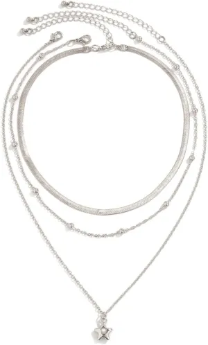 Y2k Star Necklace Star Grunge Punk Aesthetic Layered Necklace Boho Choker Necklaces Statement Silver Necklace Chain Jewelry for Women Christmas New Year Jewelry Gift