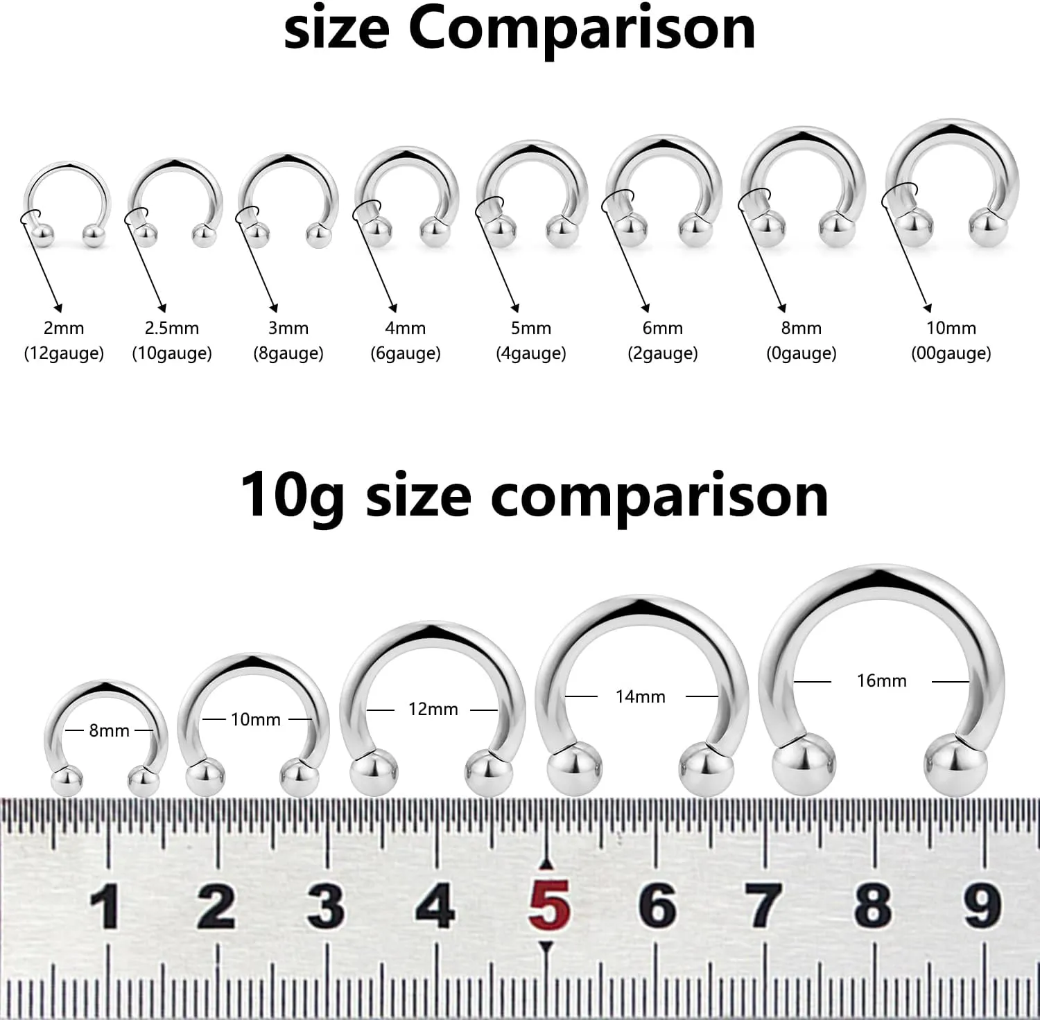 Yaalozei 12G 10G 8G 6G 4G 2G 0G 00G Large Septum Rings 316L Surgical Steel Internally Threaded Barbell Horseshoe Wide Septum Nose Gauges Earring Pa Ring Piercing Jewelry 12mm-19mm