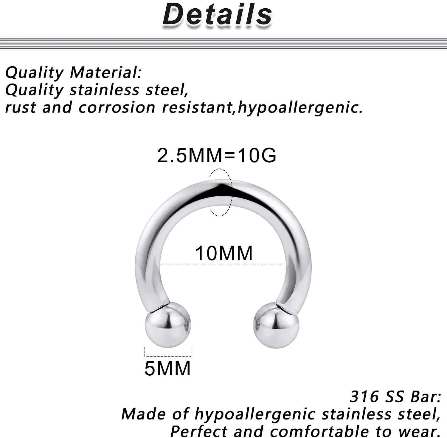 Yaalozei 12G 10G 8G 6G 4G 2G 0G 00G Large Septum Rings 316L Surgical Steel Internally Threaded Barbell Horseshoe Wide Septum Nose Gauges Earring Pa Ring Piercing Jewelry 12mm-19mm