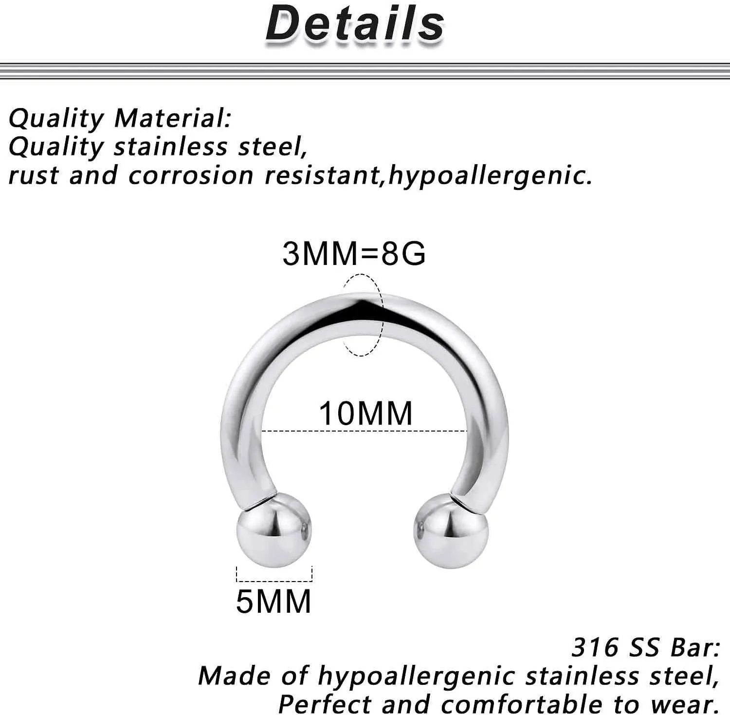 Yaalozei 12G 10G 8G 6G 4G 2G 0G 00G Large Septum Rings 316L Surgical Steel Internally Threaded Barbell Horseshoe Wide Septum Nose Gauges Earring Pa Ring Piercing Jewelry 12mm-19mm
