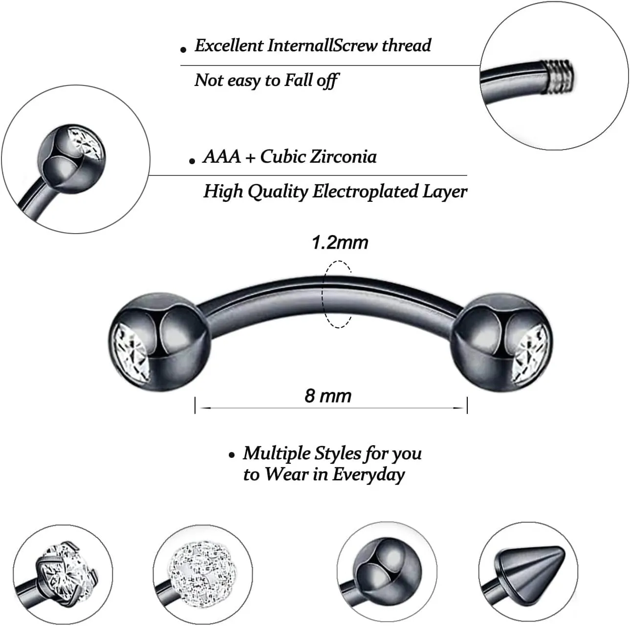 YACHY 18Pcs 16G Eyebrow Piercing Jewelry for Women Men, Rings Rook Earrings Curved Barbells Cartilage Daith Helix Tragus Body Piercings Belly Lip Ring