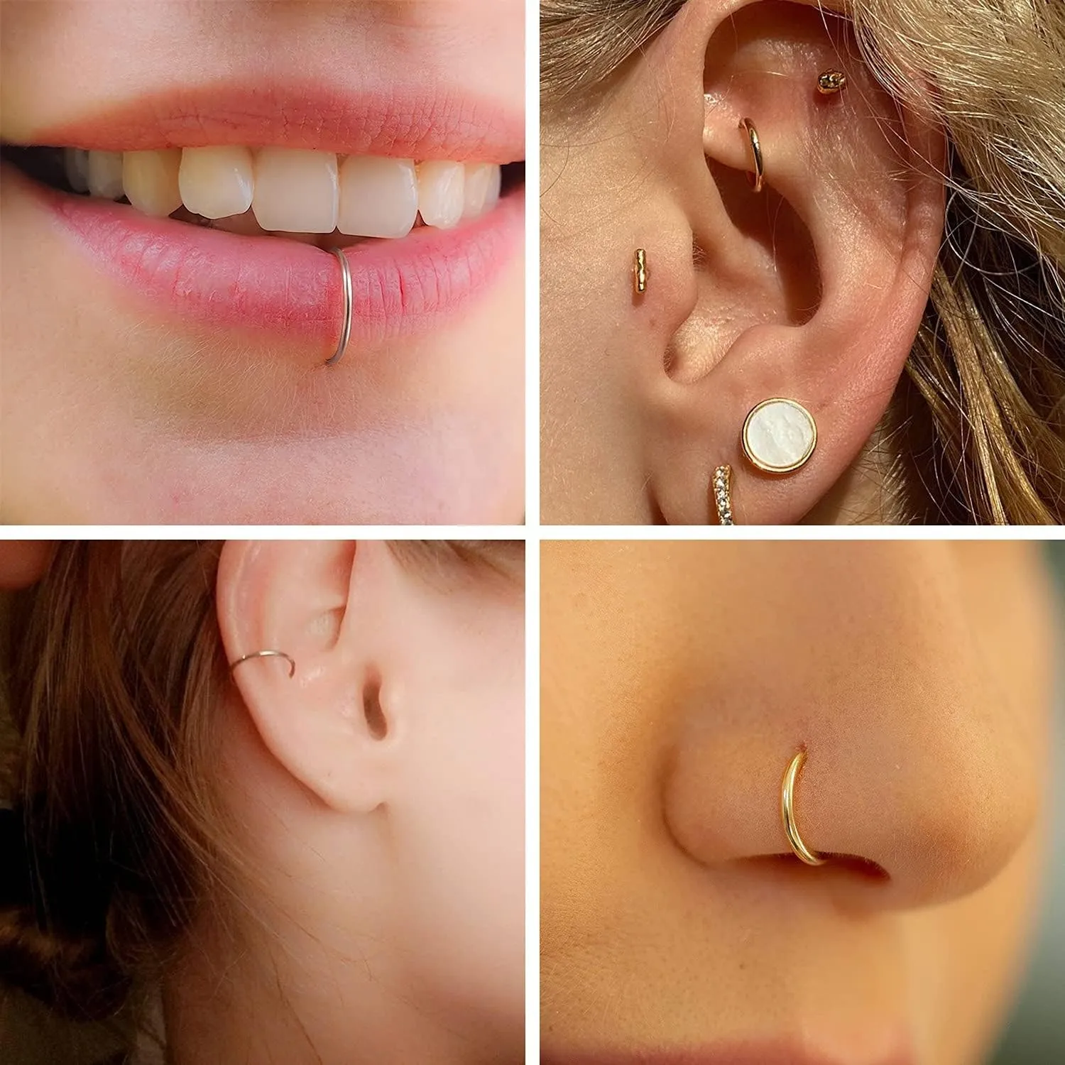 YACHY 18Pcs 16G Eyebrow Piercing Jewelry for Women Men, Rings Rook Earrings Curved Barbells Cartilage Daith Helix Tragus Body Piercings Belly Lip Ring