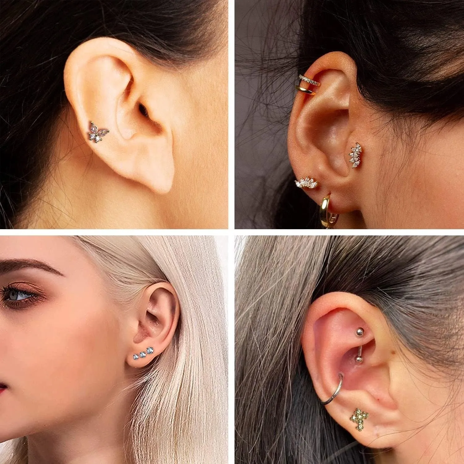 YACHY 18Pcs 16G Eyebrow Piercing Jewelry for Women Men, Rings Rook Earrings Curved Barbells Cartilage Daith Helix Tragus Body Piercings Belly Lip Ring