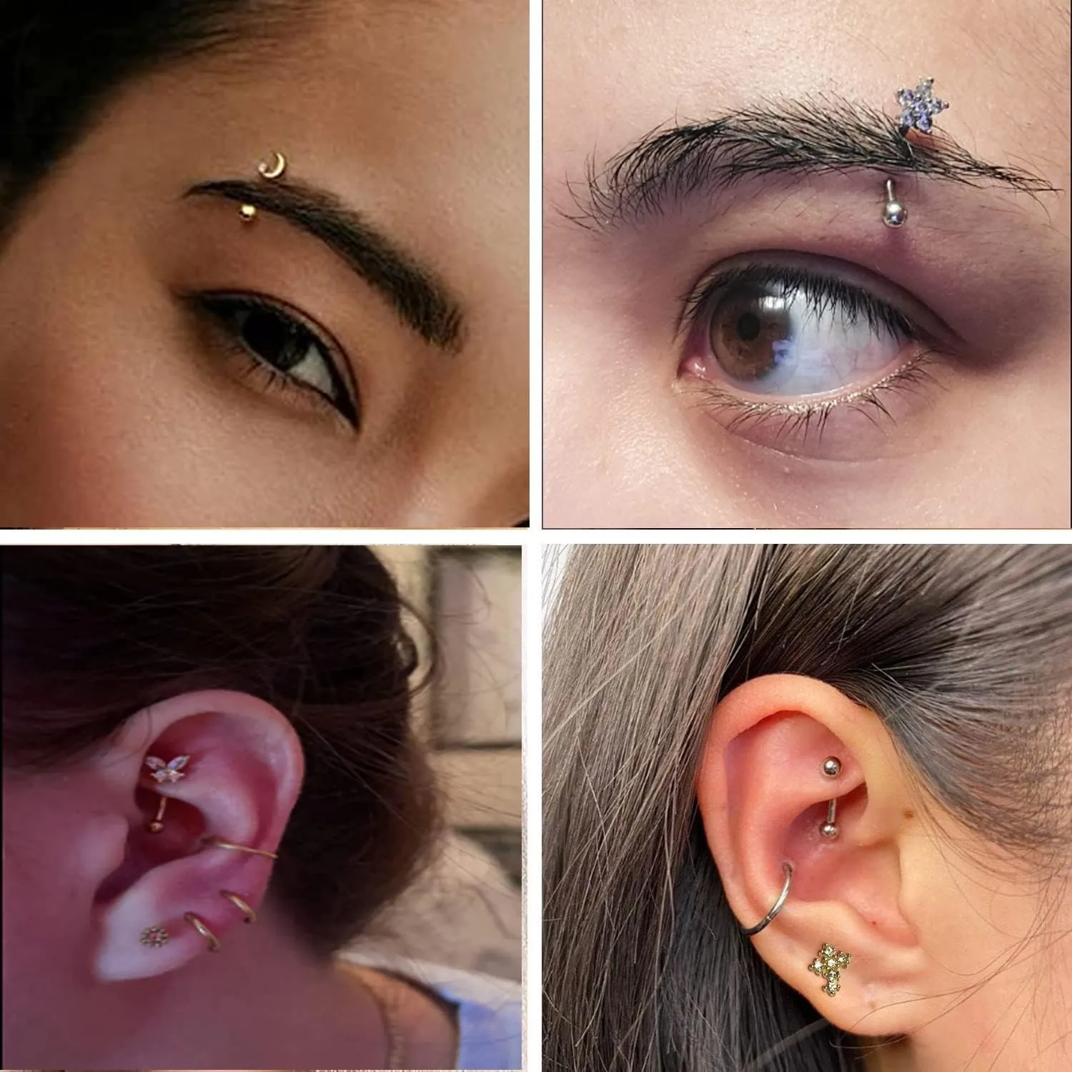 YACHY 18Pcs 16G Eyebrow Piercing Jewelry for Women Men, Rings Rook Earrings Curved Barbells Cartilage Daith Helix Tragus Body Piercings Belly Lip Ring