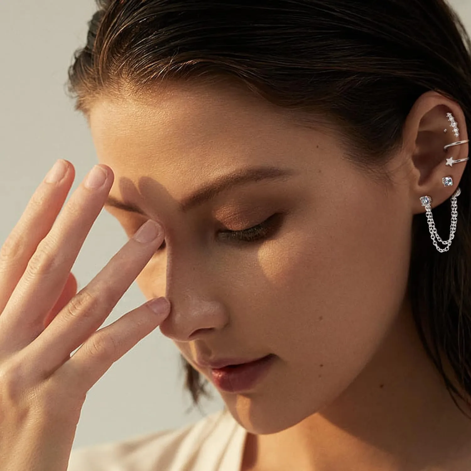 YADOCA 20G Hypoallergenic Helix Earrings For Women Surgical Steel Helix Piercing Jewelry Flat Back Stud Earrings Small Hoop Earrings Dangle with Chain Cartilage Helix Tragus Piercing Jewelry