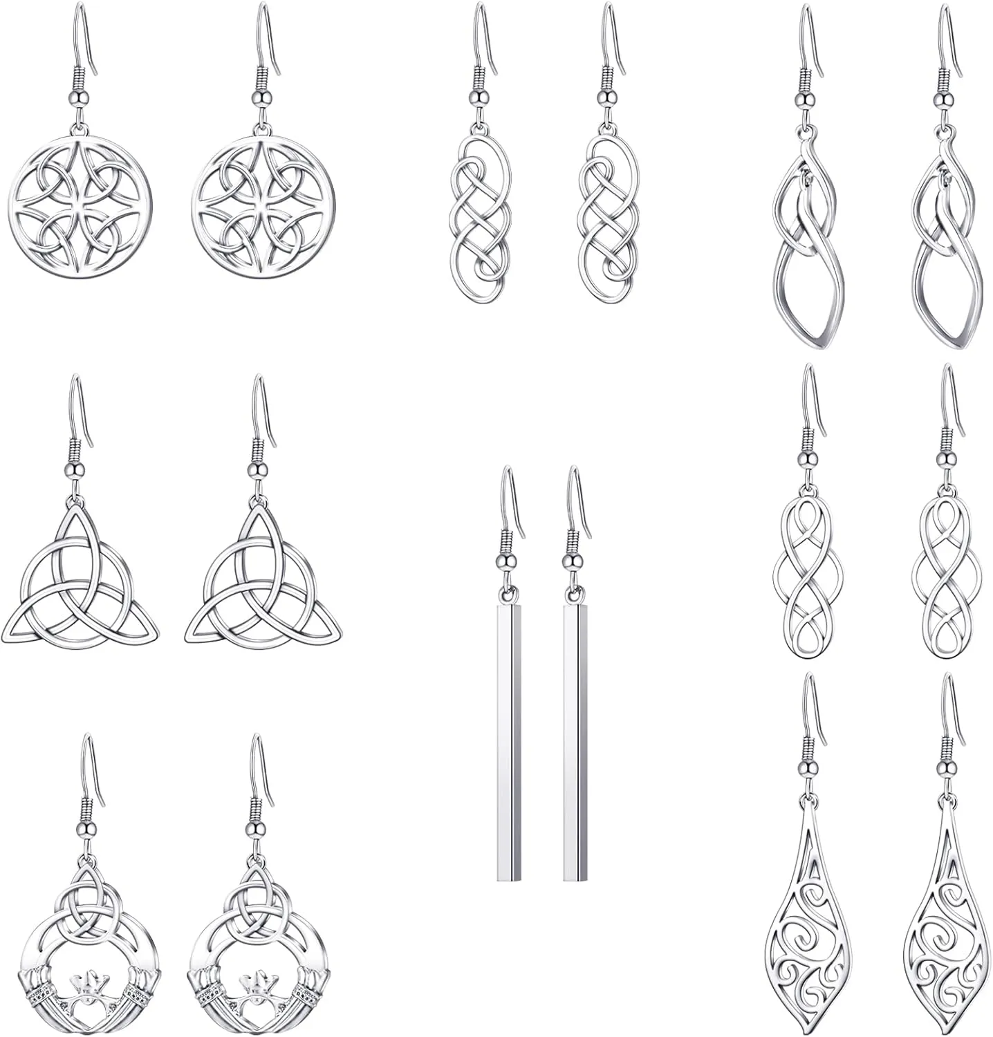 Yaomiao 8 Pairs Celtic Knot Dangle Earrings Silver Knot Drop Earrings Hook Earrings
