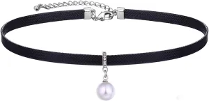 Yonhon Black Choker Necklace for Women,Gold/Siver Tone Choker Necklace with Elegant Pendant