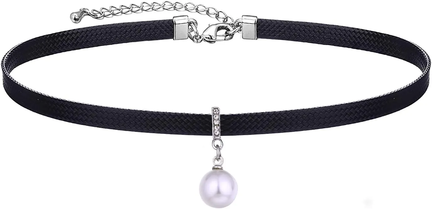 Yonhon Black Choker Necklace for Women,Gold/Siver Tone Choker Necklace with Elegant Pendant