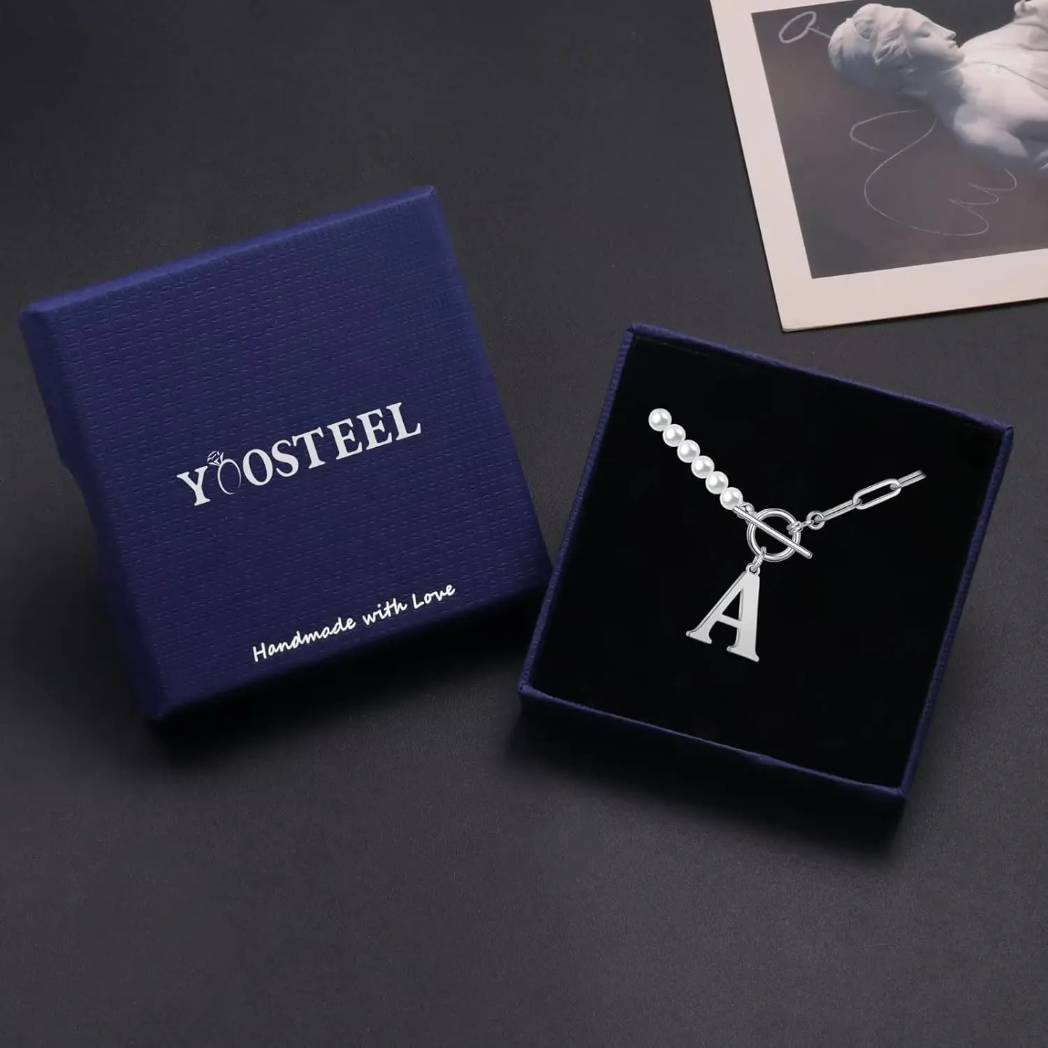 Yoosteel Pearl Initial Necklace for Women, Dainty Pearl Chain Choker Initial Necklaces for Women Toggle Clasp Paperclip Link Chain Gold Necklace Jewelry Gifts