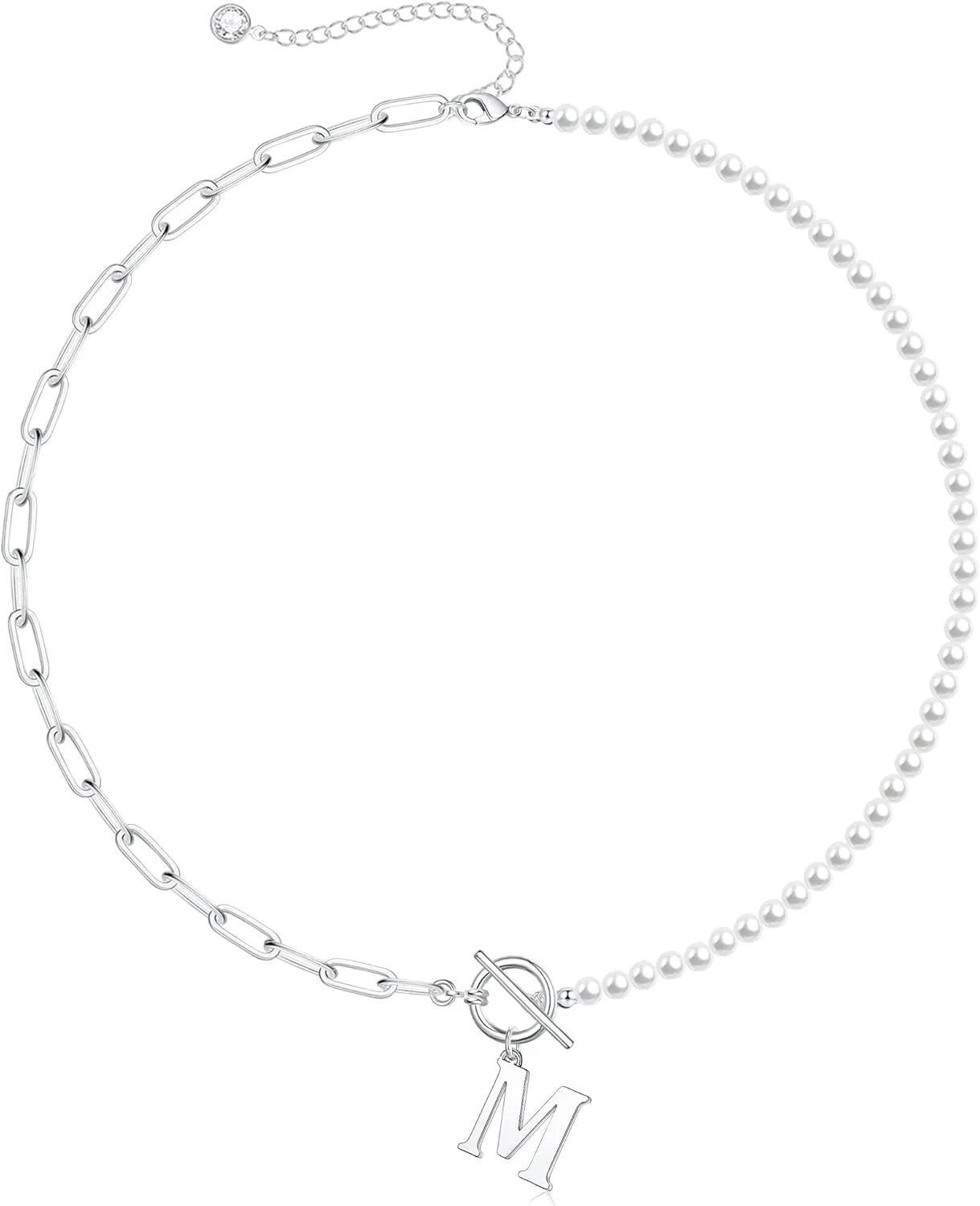 Yoosteel Pearl Initial Necklace for Women, Dainty Pearl Chain Choker Initial Necklaces for Women Toggle Clasp Paperclip Link Chain Gold Necklace Jewelry Gifts