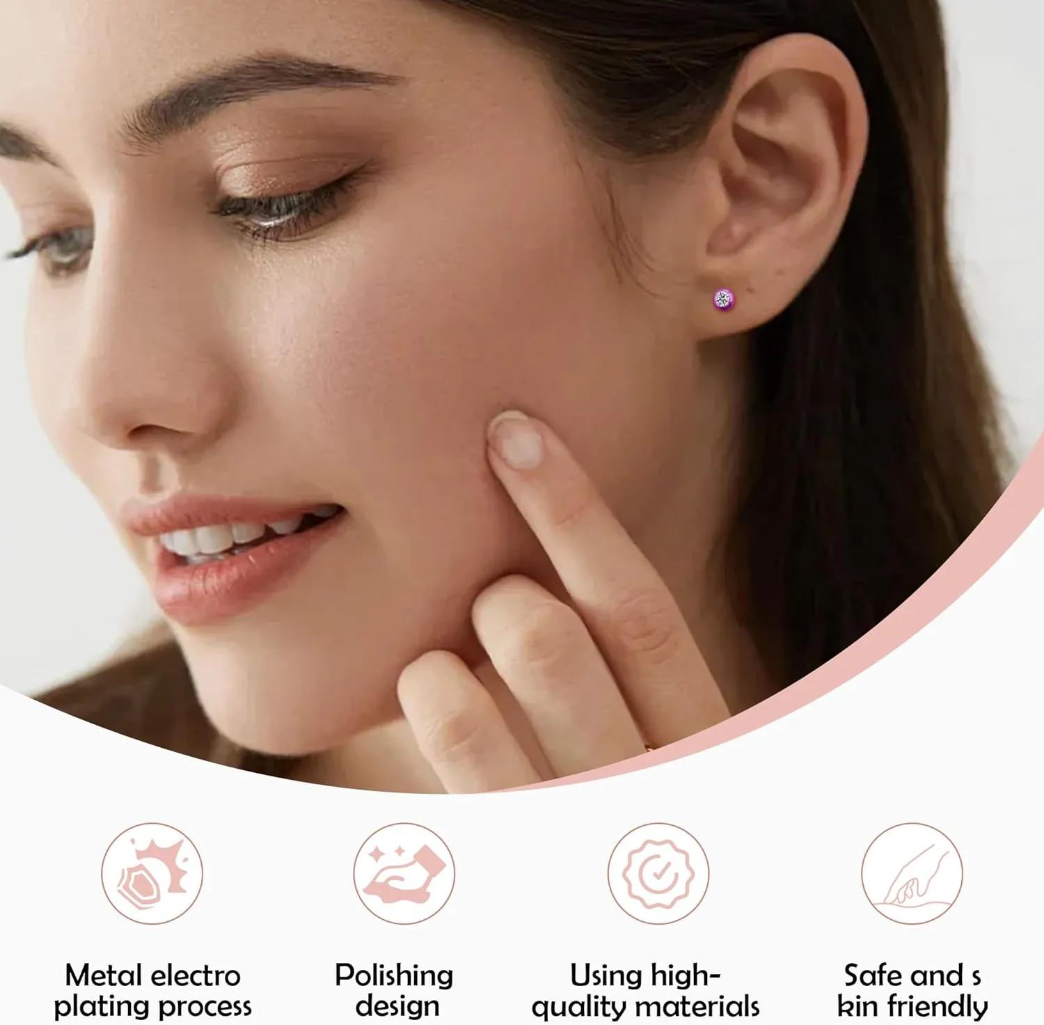 ZDE Titanium Women Flatback Earrings for Women Crystal Pink Stud Earrings Flat Back Earrings Hypoallergenic Cartilage Earring Helix Tragus Conch Piercing 3mm-5mm
