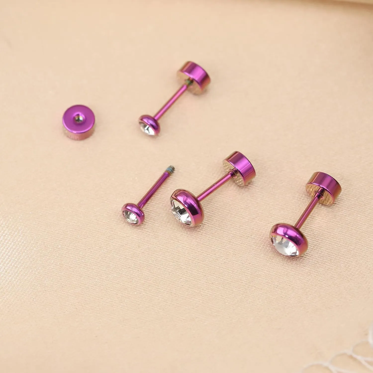 ZDE Titanium Women Flatback Earrings for Women Crystal Pink Stud Earrings Flat Back Earrings Hypoallergenic Cartilage Earring Helix Tragus Conch Piercing 3mm-5mm