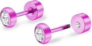 ZDE Titanium Women Flatback Earrings for Women Crystal Pink Stud Earrings Flat Back Earrings Hypoallergenic Cartilage Earring Helix Tragus Conch Piercing 3mm-5mm