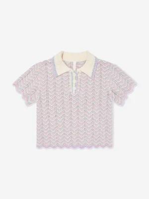Zimmermann Girls Halliday Textured Knit Polo Shirt in Multicoloured