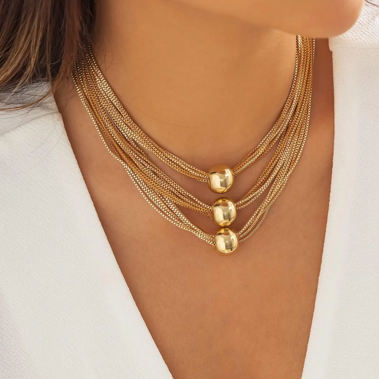 ZMANYIJEW Chunky Gold Silver Choker Necklace for Women Fashion Thick Snake Bone Chain Gold Thick Twisted Necklace Layered Geometric Sphere Gold Necklaces for Women Trendy