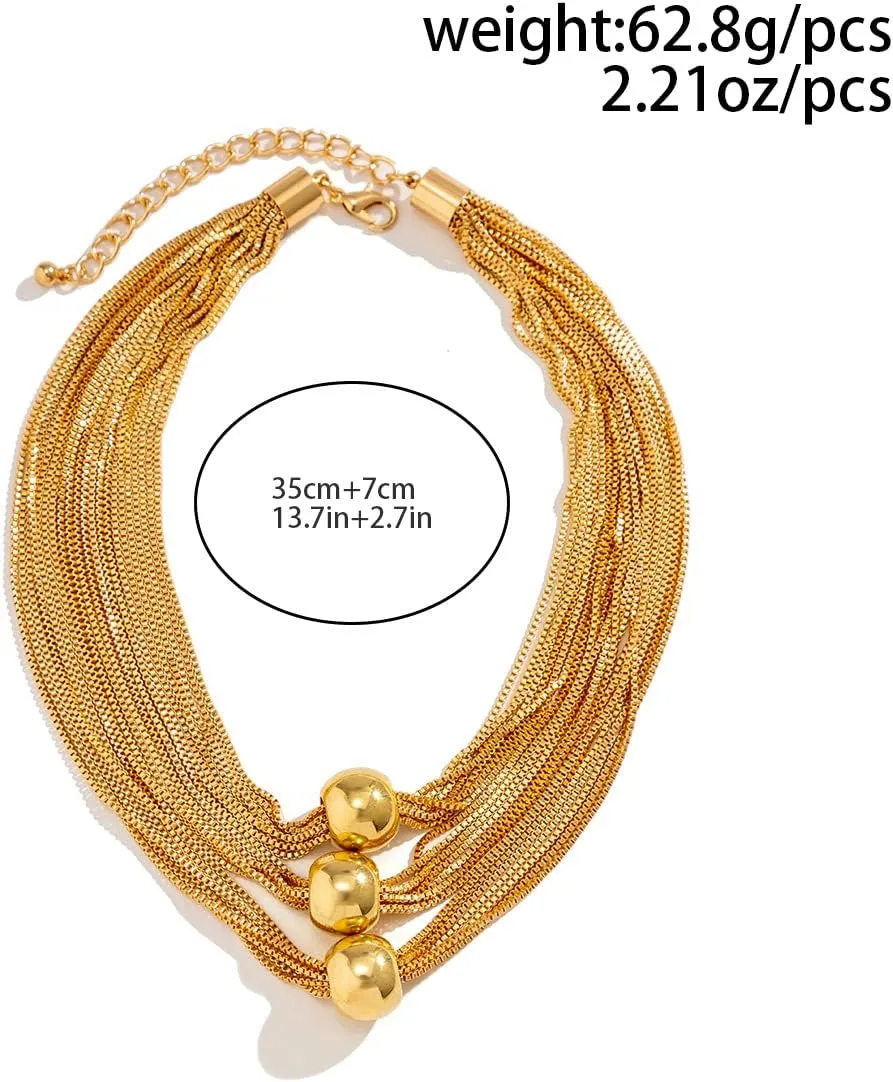 ZMANYIJEW Chunky Gold Silver Choker Necklace for Women Fashion Thick Snake Bone Chain Gold Thick Twisted Necklace Layered Geometric Sphere Gold Necklaces for Women Trendy