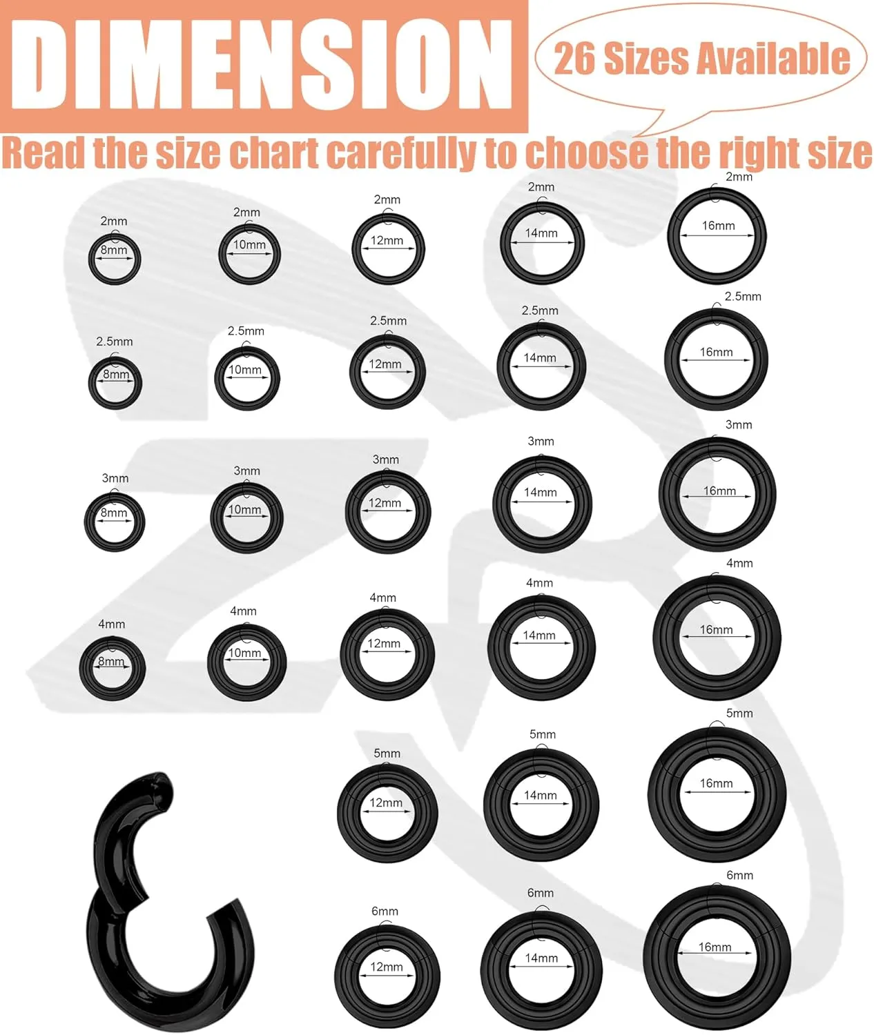 ZS Hinged Segment Clicker PA Ring Spring Action BCR Rings, 2G 4G 6G 8G 10G 12G Black Septum Nose Rings, Surgical Steel Pierced Body Jewelry for Men Women